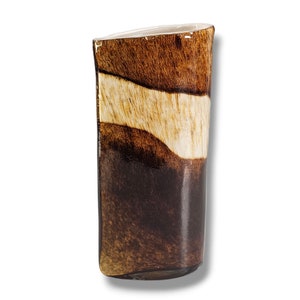 Vintage HQT Art Glass Vase 8.5” – Tortoise Shell, Handmade Cased Glass, Modern Wedge, Brown & Cream Striped, Mid-Century Decor