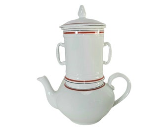 Porcelain Coffee Pot, d'Auteuil Bistrot Tea Pot, Jacques Lobjoy Coffee Biggin With All Parts 32 oz