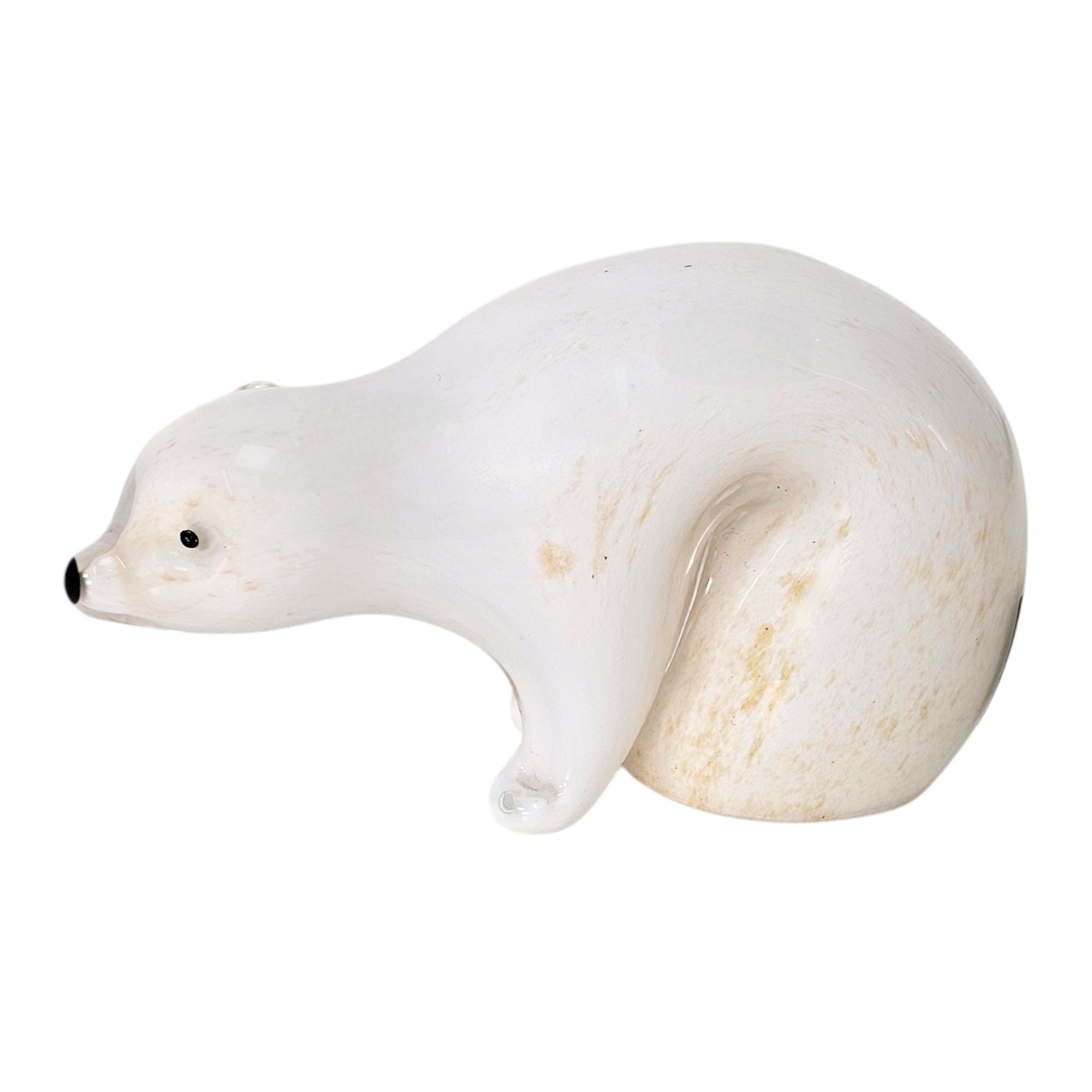 Vintage Langham White Glass Polar Bear Sculpture Hand Blown Signed Labeled 5"