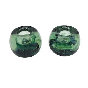 Bold Murano Style Hand Blown Glass Candle Holders – Green Swirl Art Glass Pair – Sculptural Modernist Table Décor