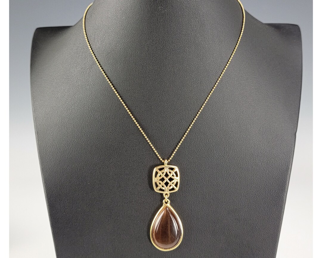Vintage Liz & Co. Tear Drop Pendant/necklace, Faceted Brown
