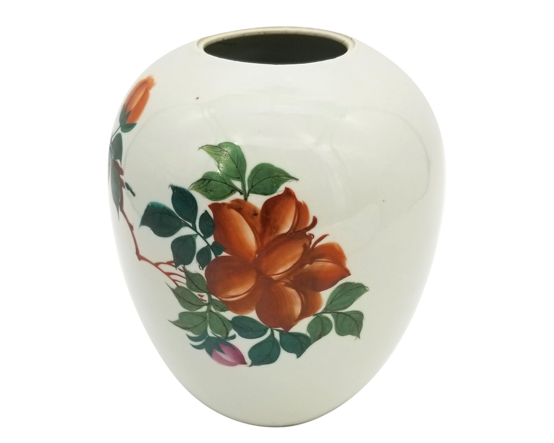 Vintage Asian Hand Painted Floral Vase, Mid Century Porcelain Decor (10 ...