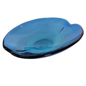 Vintage Hand Blown Glass Bowl, Cobalt Blue Glass Bowl, Oval Bowl, Swedish Modern Bowl 11&quot;