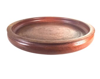 Vintage Hand Turned Oak Platter: Rustic Farmhouse Serving Tray 13.25"