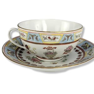 Vintage Jingdezhen Tea Cup & Saucer, Guangcai 8 Treasures, White Porcelain, Hand-Painted, Chinese Traditional Tea Set, Collectible China
