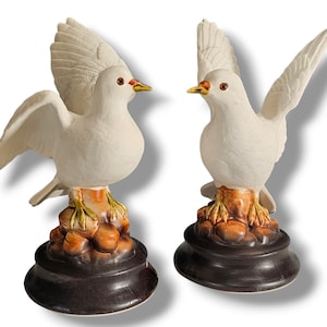 Figuras de paloma de porcelana vintage de Roselane: conjunto de pájaros de mediados de siglo