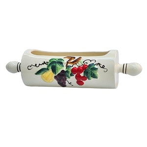 Vintage Ceramic Rolling Pin Recipe Card Holder Fruit Mid Century