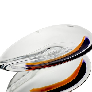 Kosta Boda Göran Wärff Orchid Glass Dish | Signed 17.5&quot; Centerpiece Bowl | Swedish Modern Crystal Art Glass Décor