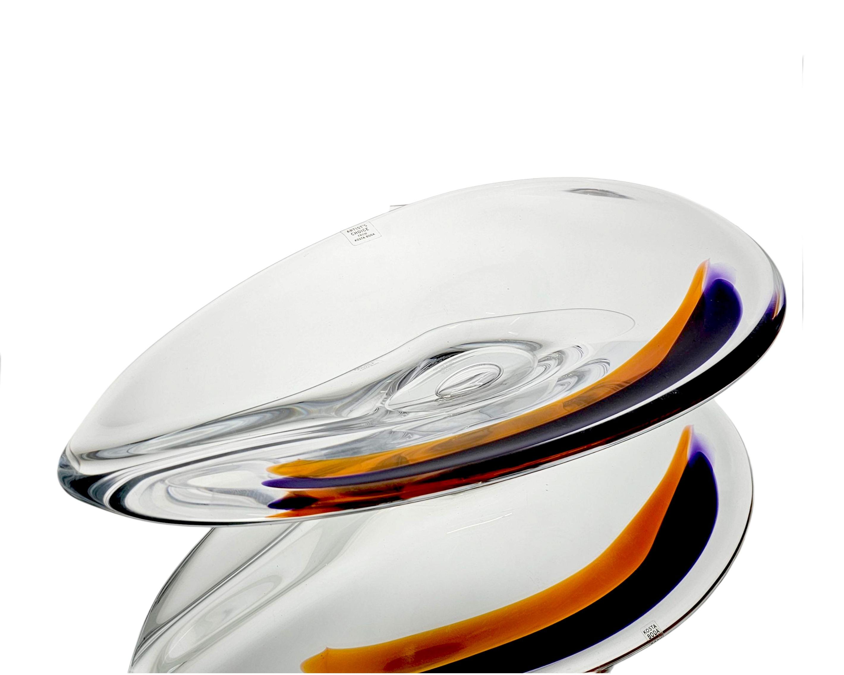 Kosta Boda Göran Wärff Orchid Glass Bowl: Swedish Modern Crystal Centerpiece
