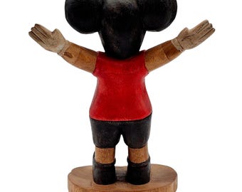 手彫りの木製ミッキーマウスフォークアート像、原始的なディズニー彫刻