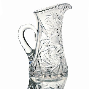 Antique ABP Cut Glass Pitcher Pinwheel & Hobstar Design Step Mouth Brilliant Period 10” Server Décor