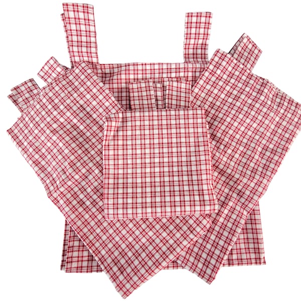 vintage Vichy Rouge Plaid Rideaux 35" L Cuisine Ferme Ensemble (4) 31" W