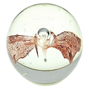 Blown Art Glass Paperweight: Orange Palm Tree, Bubble Design