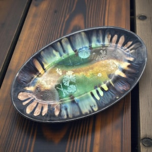 Edgecomb Potters Crystalline Glaze Oval Dish Maine Studio Pottery 11.5"