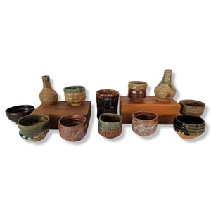 Vintage Yunomi Tea Cup Set: Japanese Studio Pottery, Wabi Sabi Drinkware