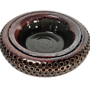 Vintage Studio Art Bowl, Pottery Bowl, Iridescent Ceramic Bowl, Ikebana Modern Bowl 1970&#39;S 9&quot;