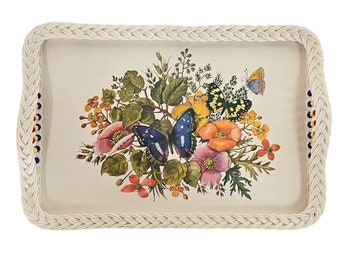 Royal Melamine Tray, Floral Tray, Breakfast Bed Tray, White Butterfly Tray 18"