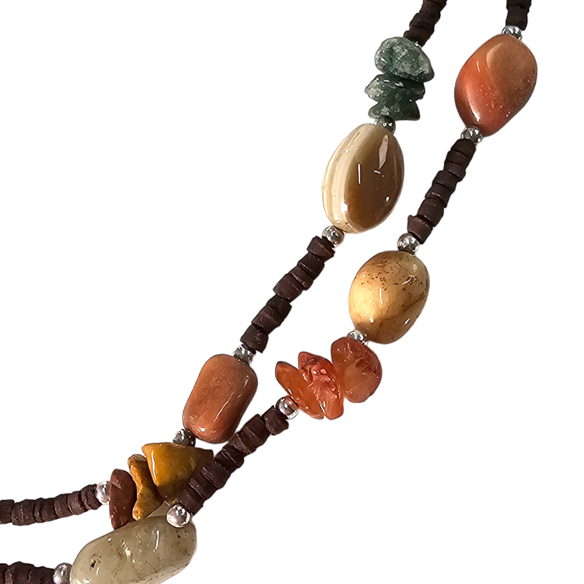 Collier extra-long en bakélite et lucite Brun cacao, beige et ambre - En vente sur France