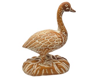 Vintage Sarreid Ltd Hand Carved Wood Goose Figurine, Rustic Farmhouse Décor