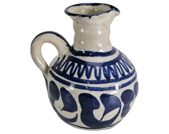 Vintage Italiaanse keramische kan: blauwgrijze Eden-karaf, midden van de eeuw: 5,5" h