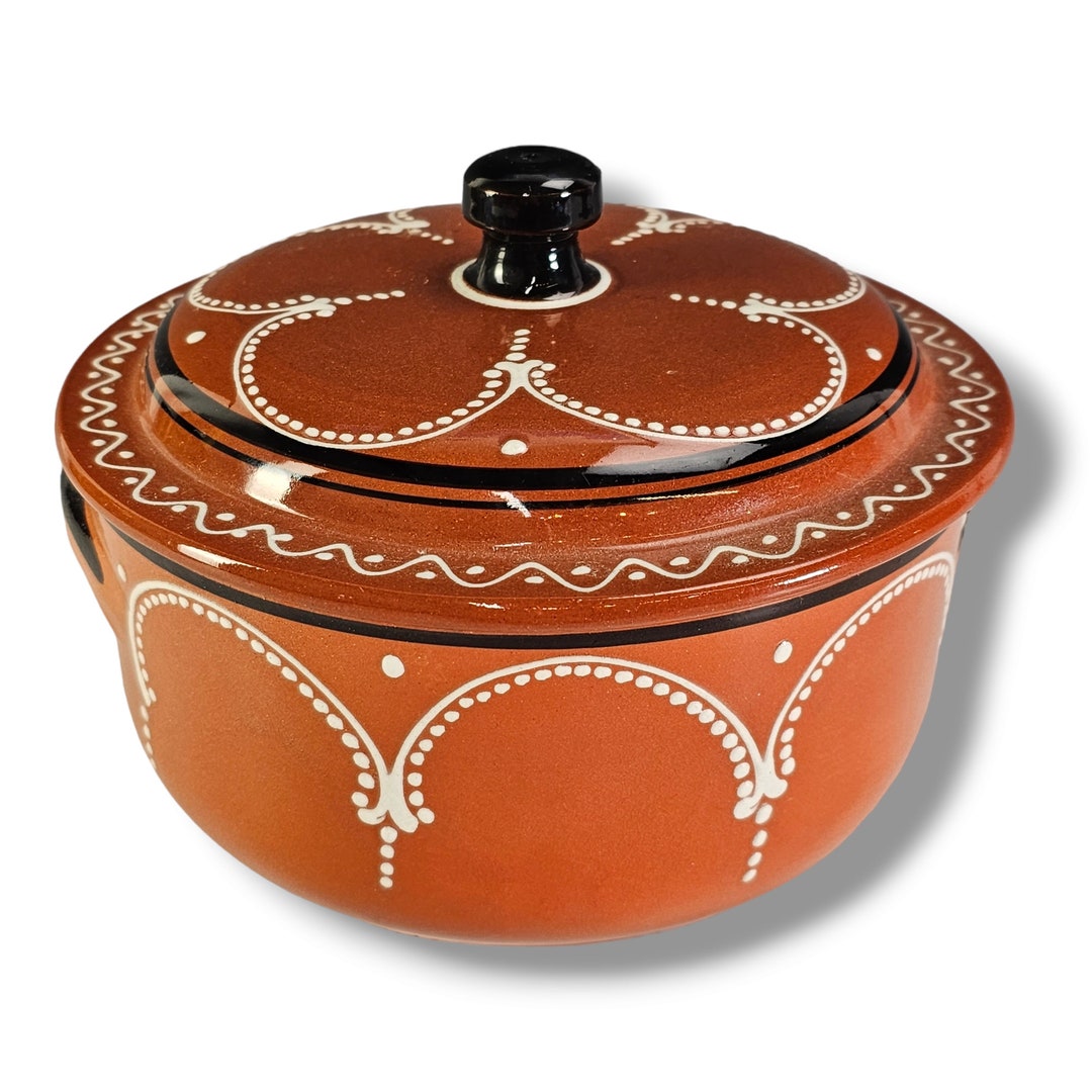 Vintage E. Alves Portuguese Pot, Red Terracotta Cook Pot, Handmade Pot