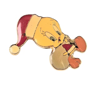 Vintage Warner Bros. Loony Toons Tweety Bird Santa Christmas Pin Brooch 1.25&quot; 1990