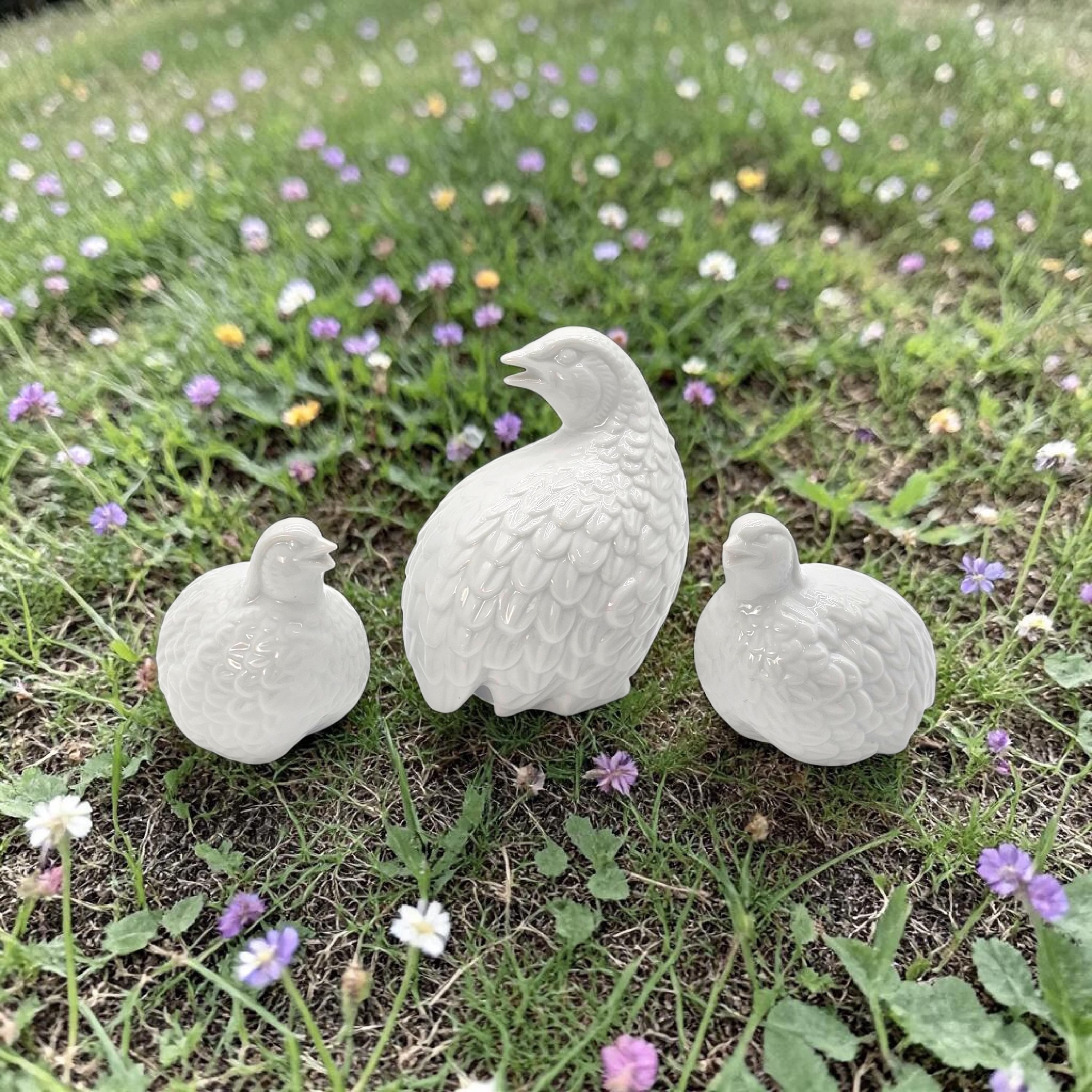 Vintage White Porcelain Quail Bird Figurines Japan Set of 3 Mid