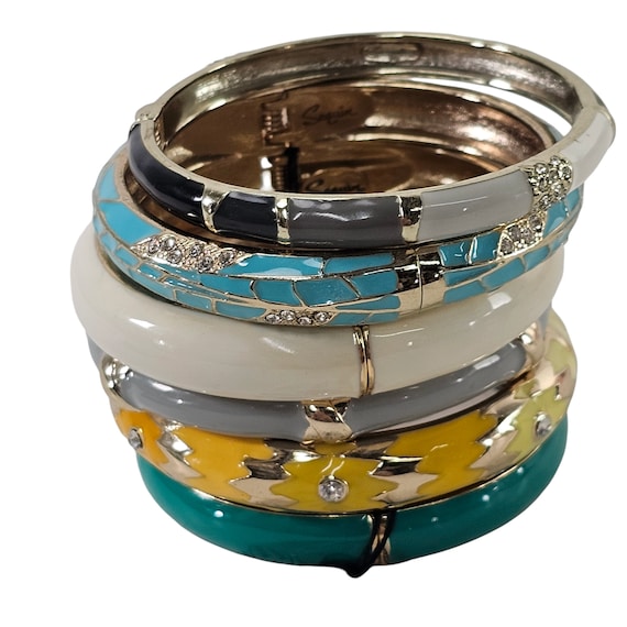 Vintage Sequin Bracelet, Enamel Bracelet Set of 8… - image 5