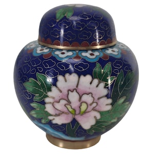 Vintage Chinese Vase, Cloisonné Ginger Jar, Floral Vase, Cobalt Blue Vase 3.5&quot;