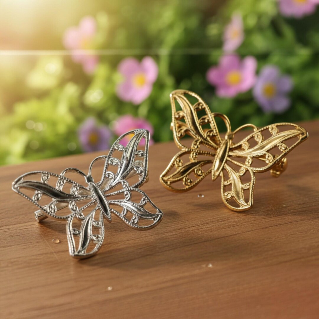 Vintage Napier Butterfly Brooch Pair, Gold & Silver Tone  display picture 3