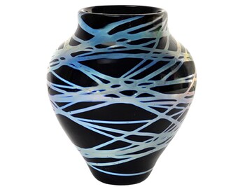 Donald Carlson Vase, Art Glass Vase, Iridescent Vase, Cobalt Blue Vase, Signed Numbered Vase