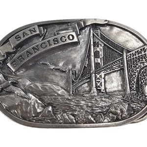Vintage 1978 Bergamot Pewter Belt Buckle: San Francisco Bridge