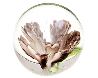 Vintage Paperweight, Blown Art Glass, Floral Paperweight, Purple Paperweight, Pink Paperweight