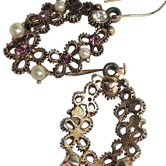 Vintage Boho Dainty  Earrings Jewel Metal Purple … - image 7