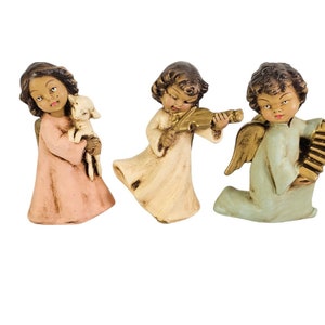 Italian Angel Figurines, Cherubs Figurine, Christmas Decorations, Hand Painted Ornament, Set of 3 Angels