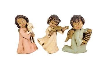 Italian Angel Figurines, Cherubs Figurine, Christmas Decorations, Hand Painted Ornament, Set of 3 Angels