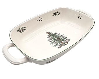 Cestino per il pane Spode a forma di albero di Natale, piatto da portata in terracotta per le feste (34 cm)