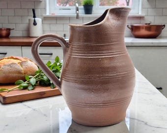 Handmade Grès du Berry Stoneware Pitcher, French Rustic Salt Glazed Pottery