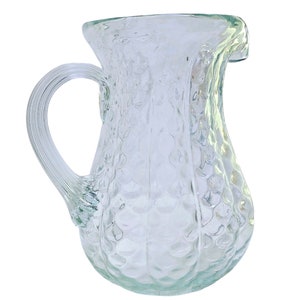 Vintage Glass Pitcher, Green Glass Pitcher, Bubble Glass Pitcher, Glass Jug, Hand Blown Glass