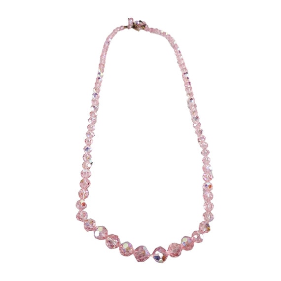 Vintage Pink Crystal Necklace, Faceted Graduated … - image 2