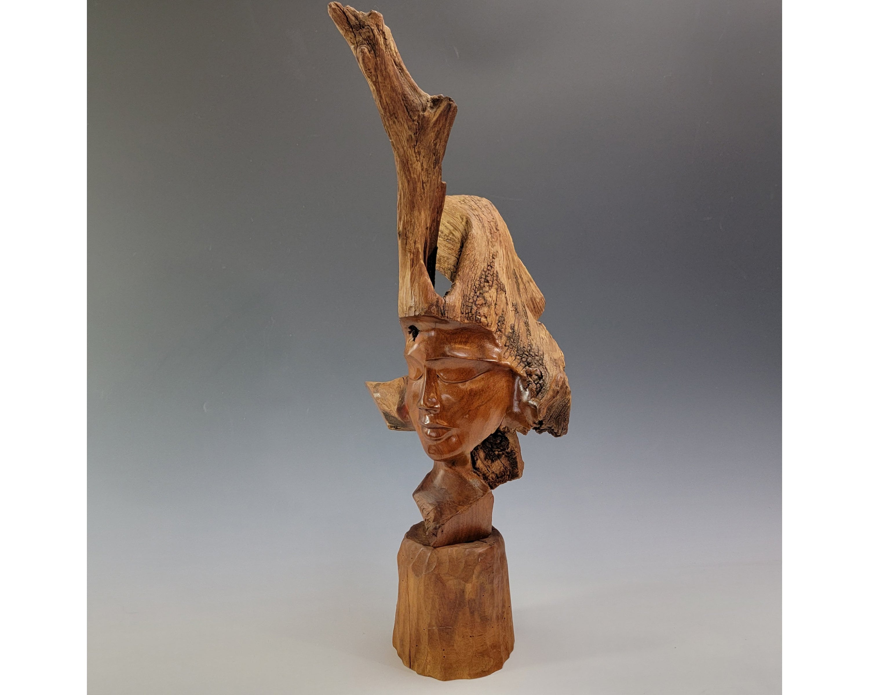 希少 Wooden sculpture Vintage Paul Fujimoto Statue, Milo Wood Man's Face Sculpture