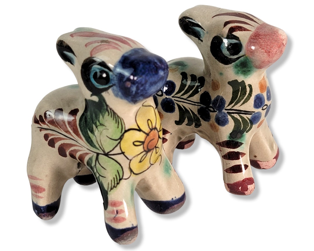 Vintage Tonala Donkeys Figurine Pair Mexican Pottery Folk Etsy