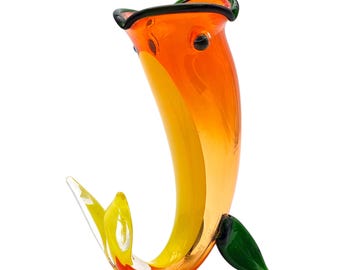 Fulvio Bianconi Venini Murano Art Glass Fish Vase, Signed Italian