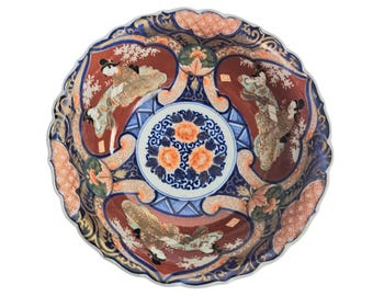 Porseleinen kom Imari, antiek Japans handgeschilderd courtisanemotief vroeg showa-decor 9"