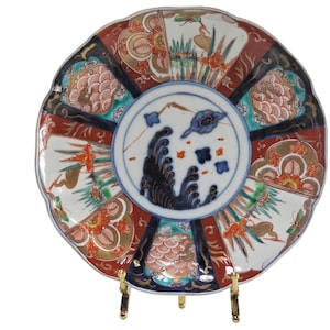 Antique Japanese Imari Bowl, 19th C. Edo-Meiji, Arita Porcelain, Scalloped Rim, Hand-Painted Waves & Floral Motif, Collectible Asian Art