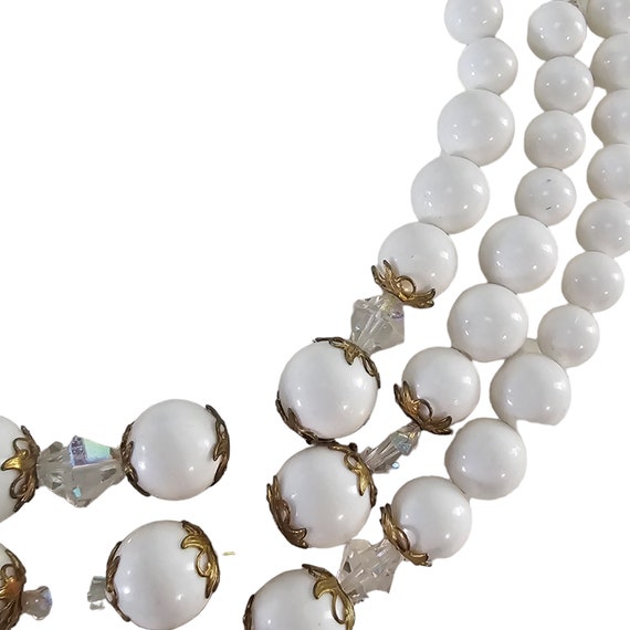Vintage MCM Necklace, 3-Strand White Crystal Neck… - image 5