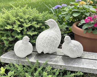 Vintage White Porcelain Quail Bird Figurines Japan Set of 3 Mid