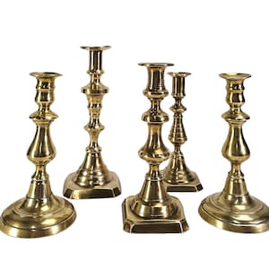 Antique Candleholder, 19th Century Candlestick holder, English Brass Candlesticks, Set of 5
