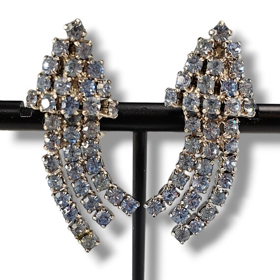 Vintage La Rey Earrings, Blue Rhinestone Earrings… - image 5