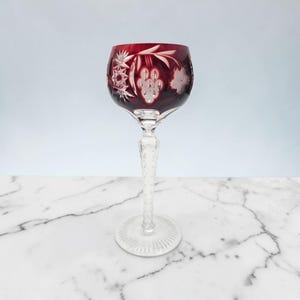 Vintage Ajka Marsala Ruby Cut Crystal Hock Wine Goblet Hungary 8.375"
